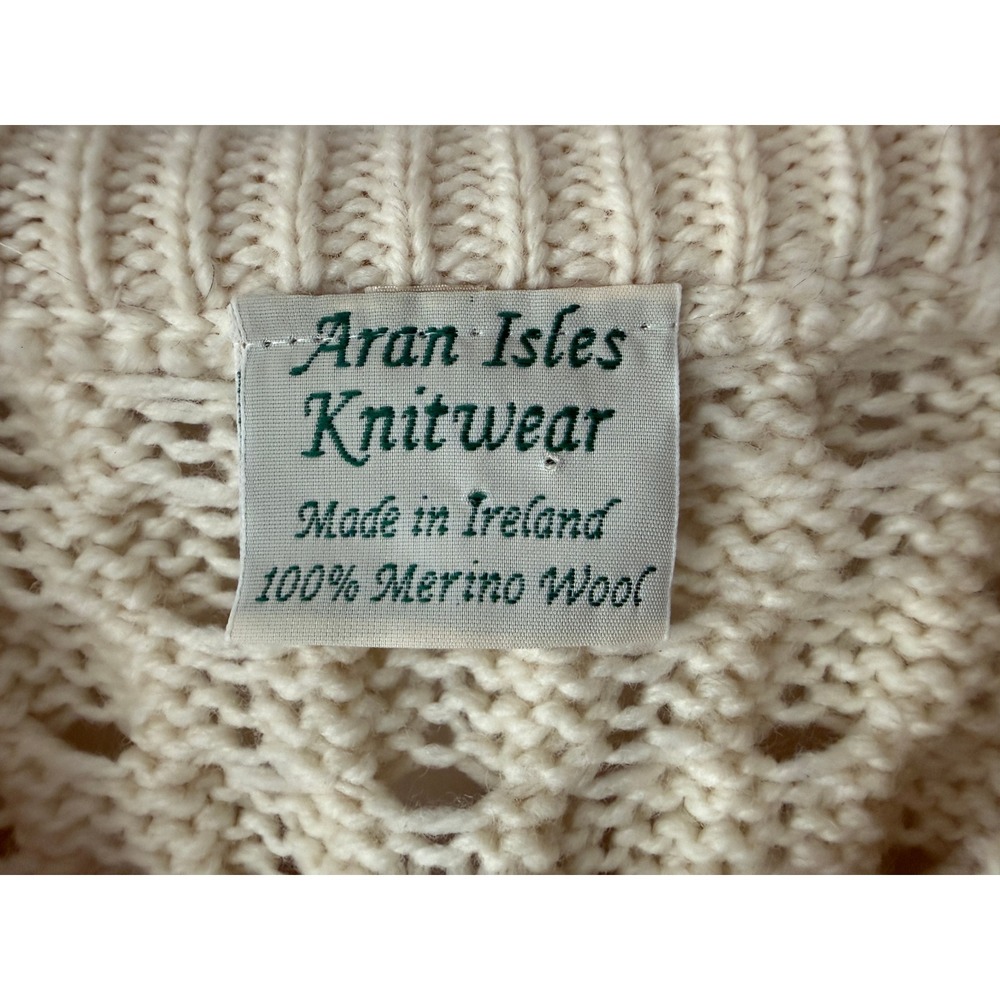 Aran Isles Knitwear Merino Wool Cable Knit Sweater Cream Made in Ireland XL - Picture 3 of 10